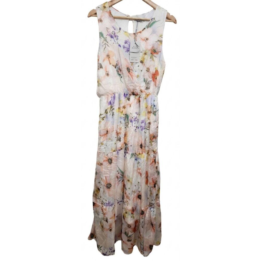 Lara g Womens small maxi dress floral spring summer silk blend cream fairy